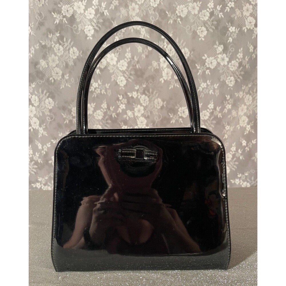 Vintage 60s Black Patent Purse 1960s Retro Mod Chic Pinup Little Black Handbag